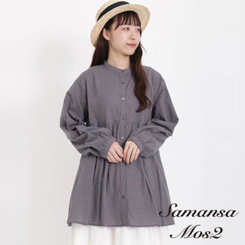 Samansa Mos2 リンネル5月号掲載-抗UV素面/格紋棉麻長袖襯衫上衣(FL32L0G0280)