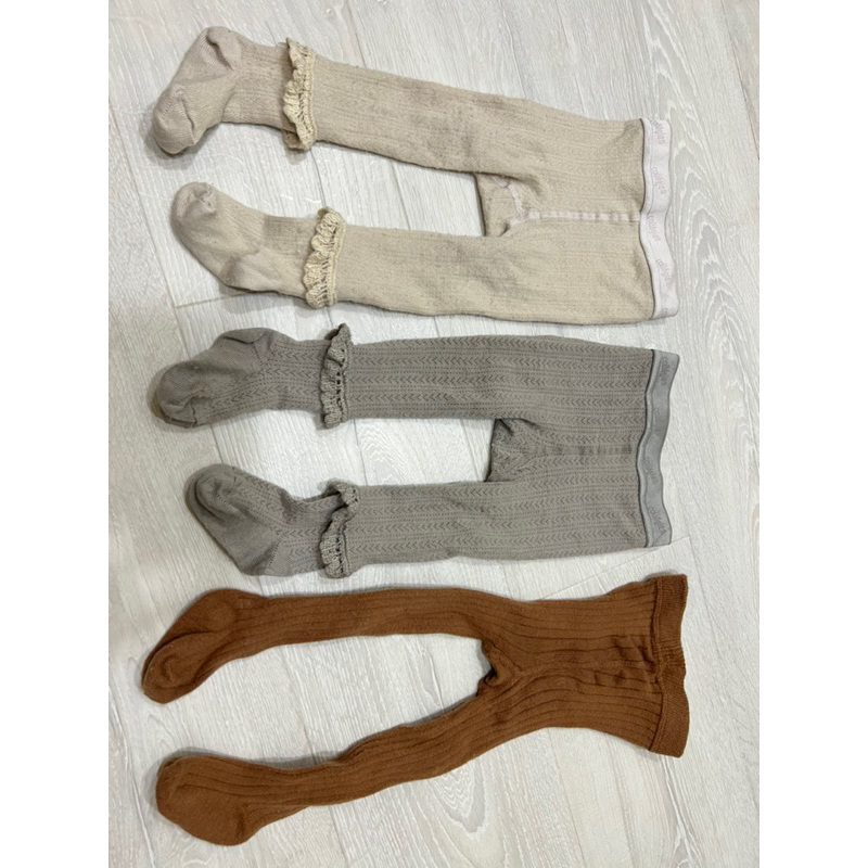 （保留）Collegien-美麗諾羊毛簍空針織褲襪-奶灰色/米白色 2Y