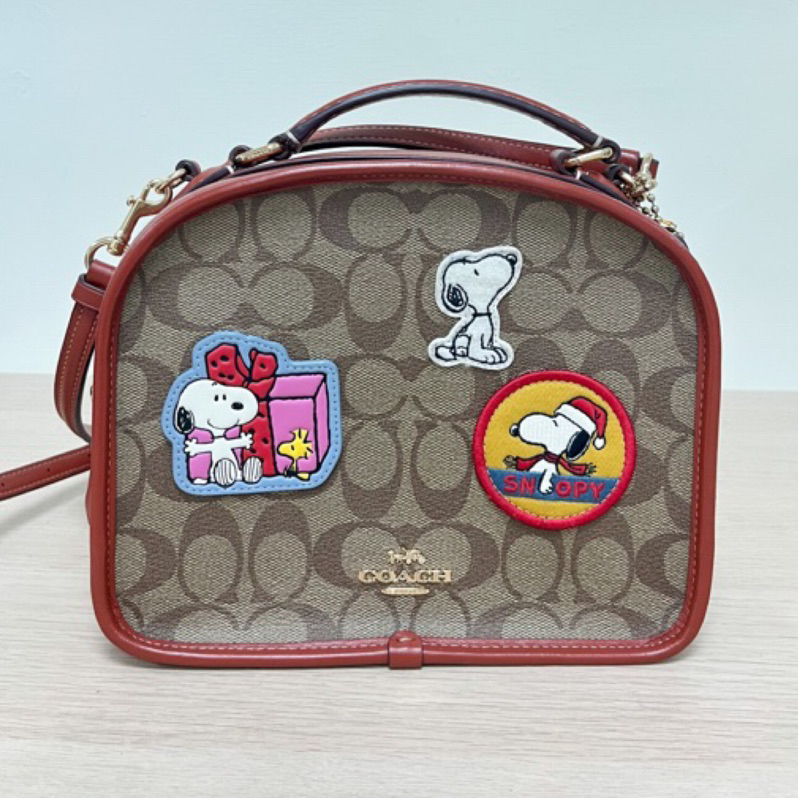 Coach peanuts 史奴比snoopy真皮 老花 饅頭包 便當包 手提包 斜背包