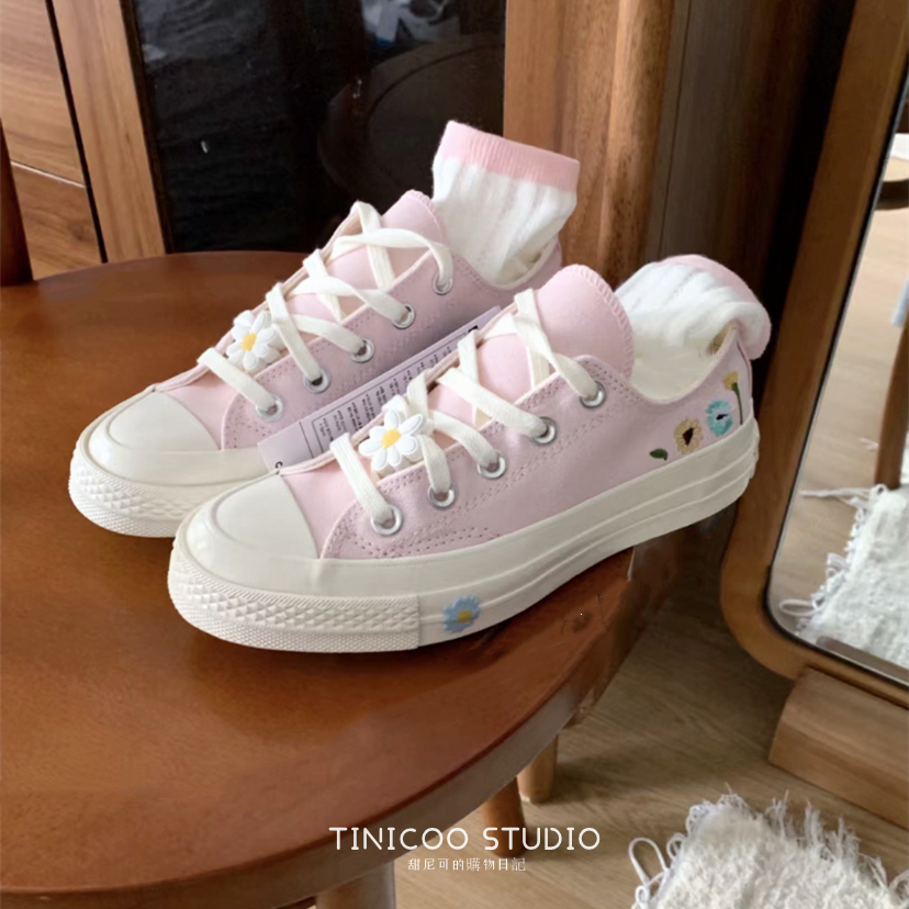 TINI- Converse 1970s 櫻花粉 小花刺繡 米白 粉色 小雛菊 帆布鞋 A06072C A06071C