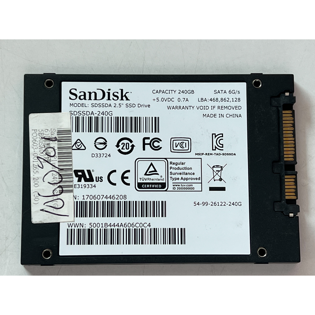 【阿佑電腦】2.5吋SSD固態碟/SanDisk/240GB/拆機良品