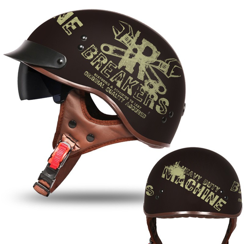 復古哈雷安全帽  越野戶外 摩托電動自行車頭盔 騎行半盔四季 單車防護頭罩個性