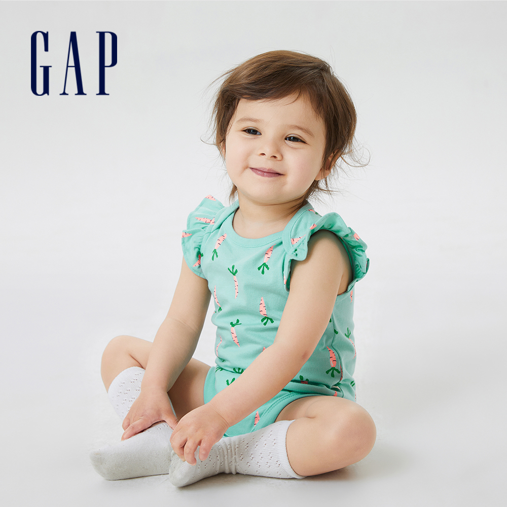Gap 嬰兒裝 純棉印花無袖包屁衣 布萊納系列-胡蘿蔔印花(670335)