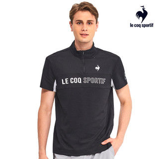 【LE COQ SPORTIF 法國公雞】短袖立領衫-男款-黑色-LOR21841