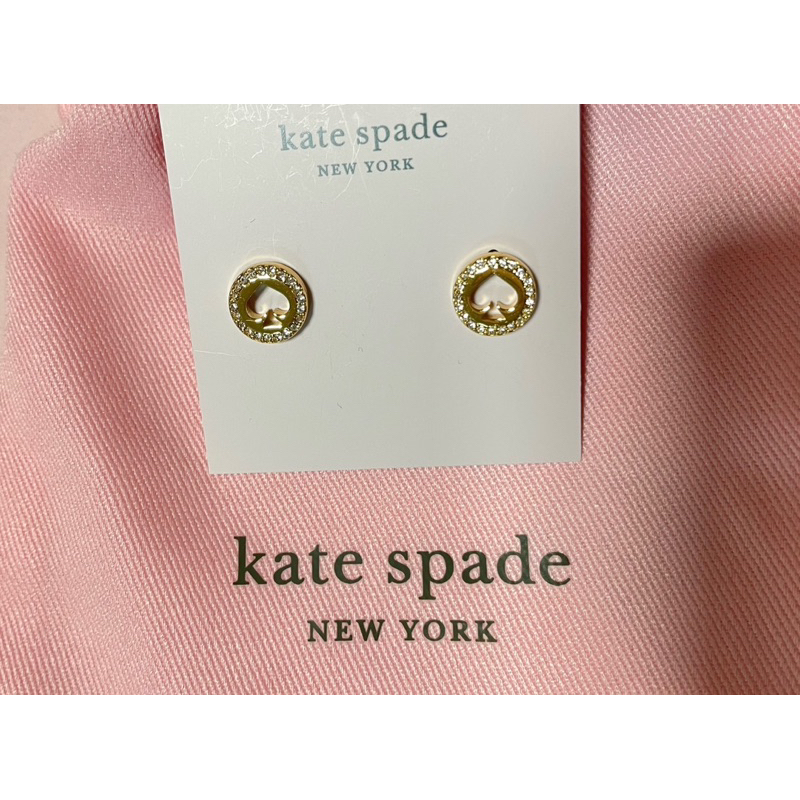 【KATE SPADE】金色圓形鏤空桃心耳針式耳環