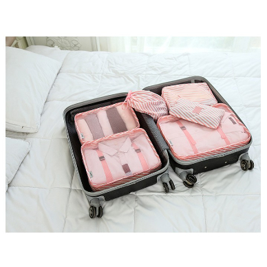 粉色條紋 DINIWELL 行李箱衣物整理袋 防水旅遊收納包 6件套裝 防水旅行收纳袋