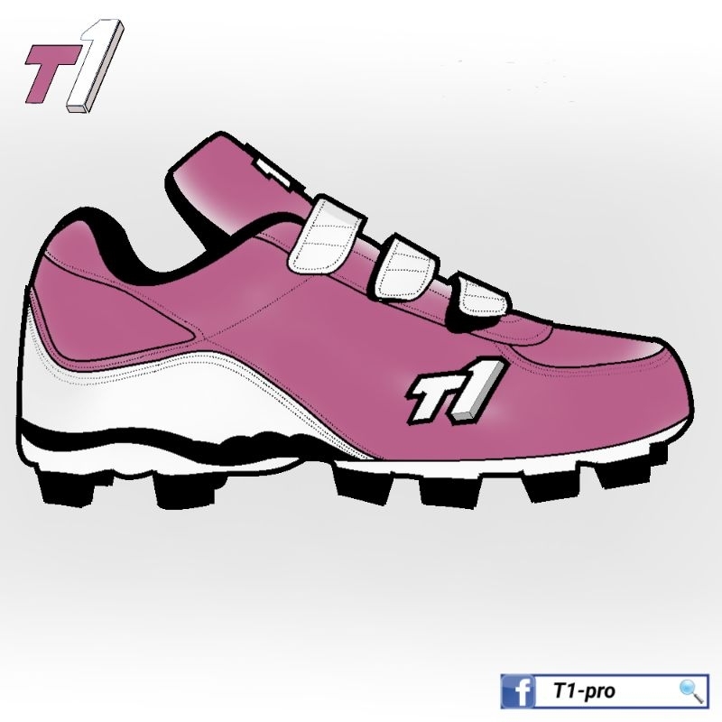 T1客製化棒壘球鞋/粉紅色-白色/低筒TPU硬式膠釘/魔鬼氈