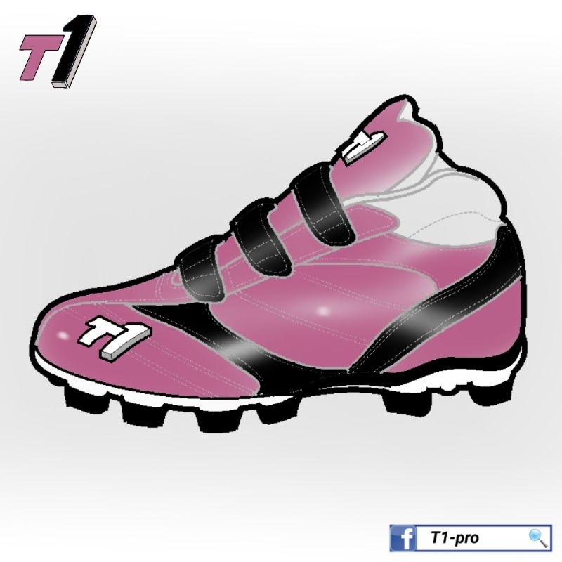 T1客製化棒壘球鞋/粉紅色-黑色/TPU硬式膠釘鞋/魔鬼氈