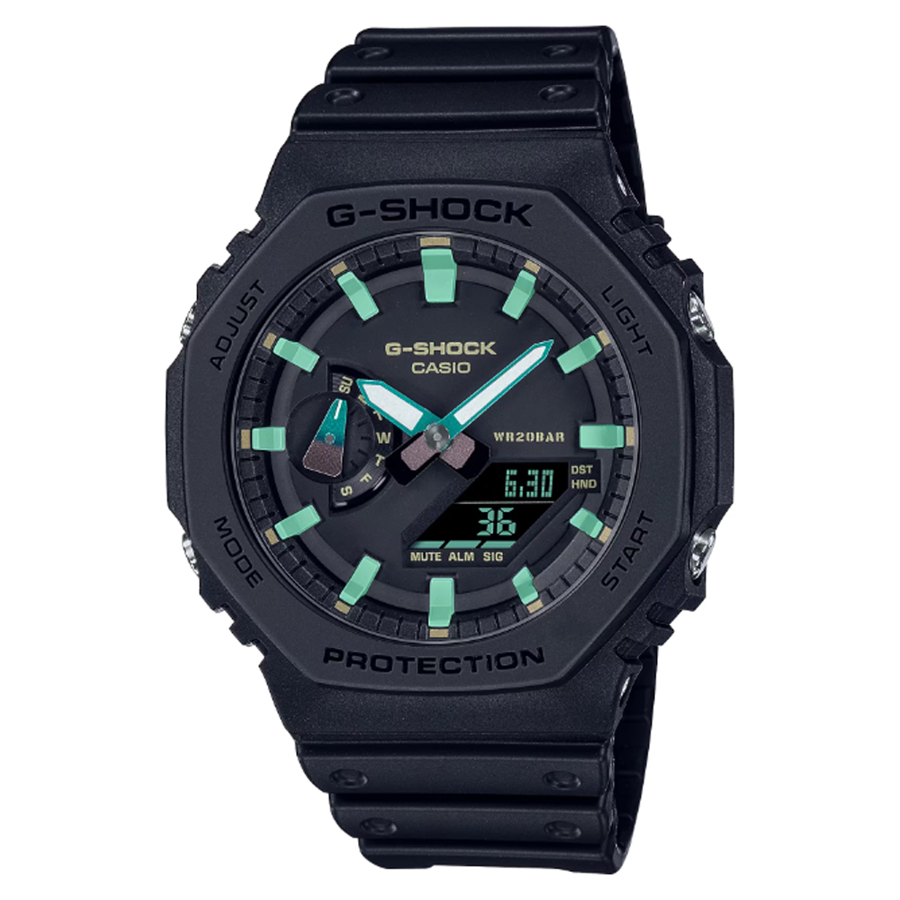 【CASIO 卡西歐】G-SHOCK 鏽鐵意象 新古典黑鏽設計八角形雙顯錶(GA-2100RC-1A 農家橡樹)