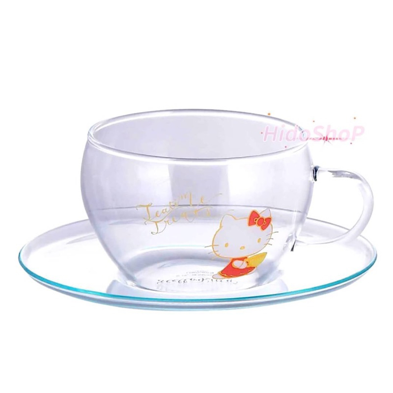 日本製SANRIO三麗鷗Kitty玻璃透明杯盤組 咖啡杯 下午茶杯 現貨