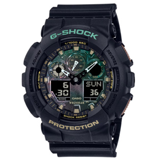 【CASIO】卡西歐 G-SHOCK新古典金屬質感雙顯手錶 黑X綠X棕 GA-100RC-1A 台灣卡西歐保固一年