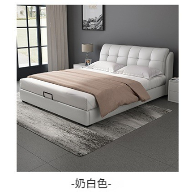 簡約現代特大雙人床奶白色-掀床結構