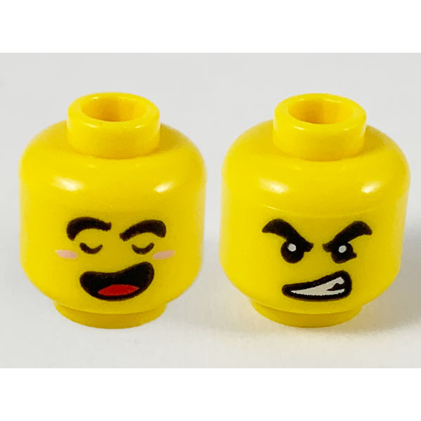 LEGO 樂高 黃色 人偶頭 雙面黑色濃眉 閉眼張嘴 紅舌頭/憤怒 露出牙齒圖案 3626cpb2616