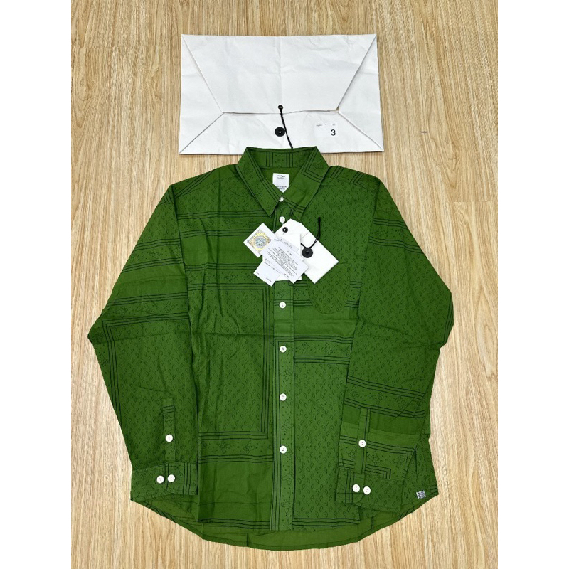 VISVIM LUMBER BANDANA (N.D.) GREEN ict 綠 自然染 變形蟲 長袖 襯衫 sz:3