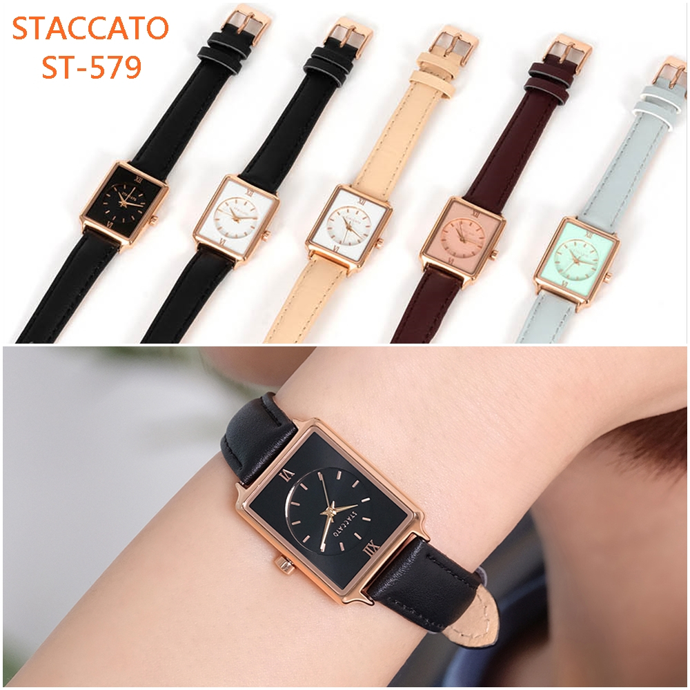 ❤現貨+預購❤韓國 STACCATO ST579 優雅 方錶 女錶 真皮手錶❤贈收納包