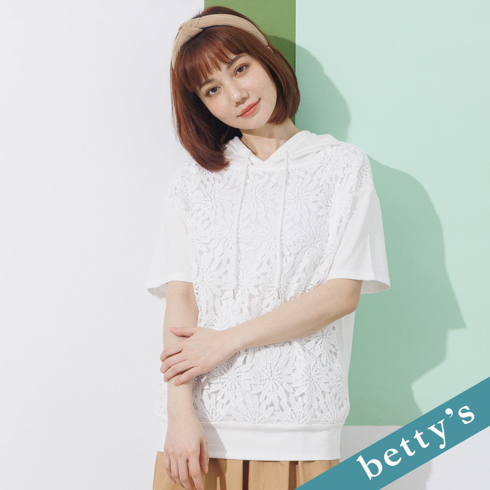 betty’s貝蒂思(21)花朵蕾絲連帽上衣(白色)
