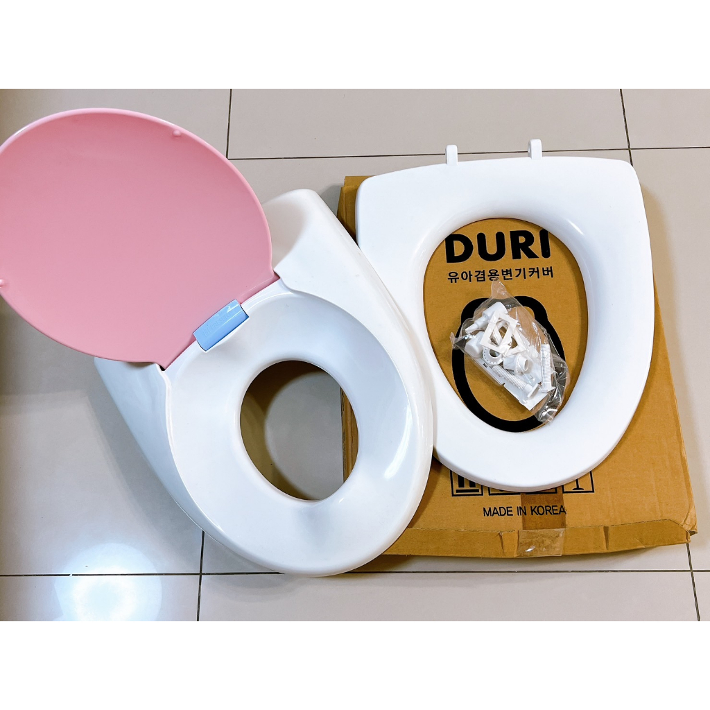 韓國 DURI - 緩降式抗菌子母馬桶蓋(粉紅)