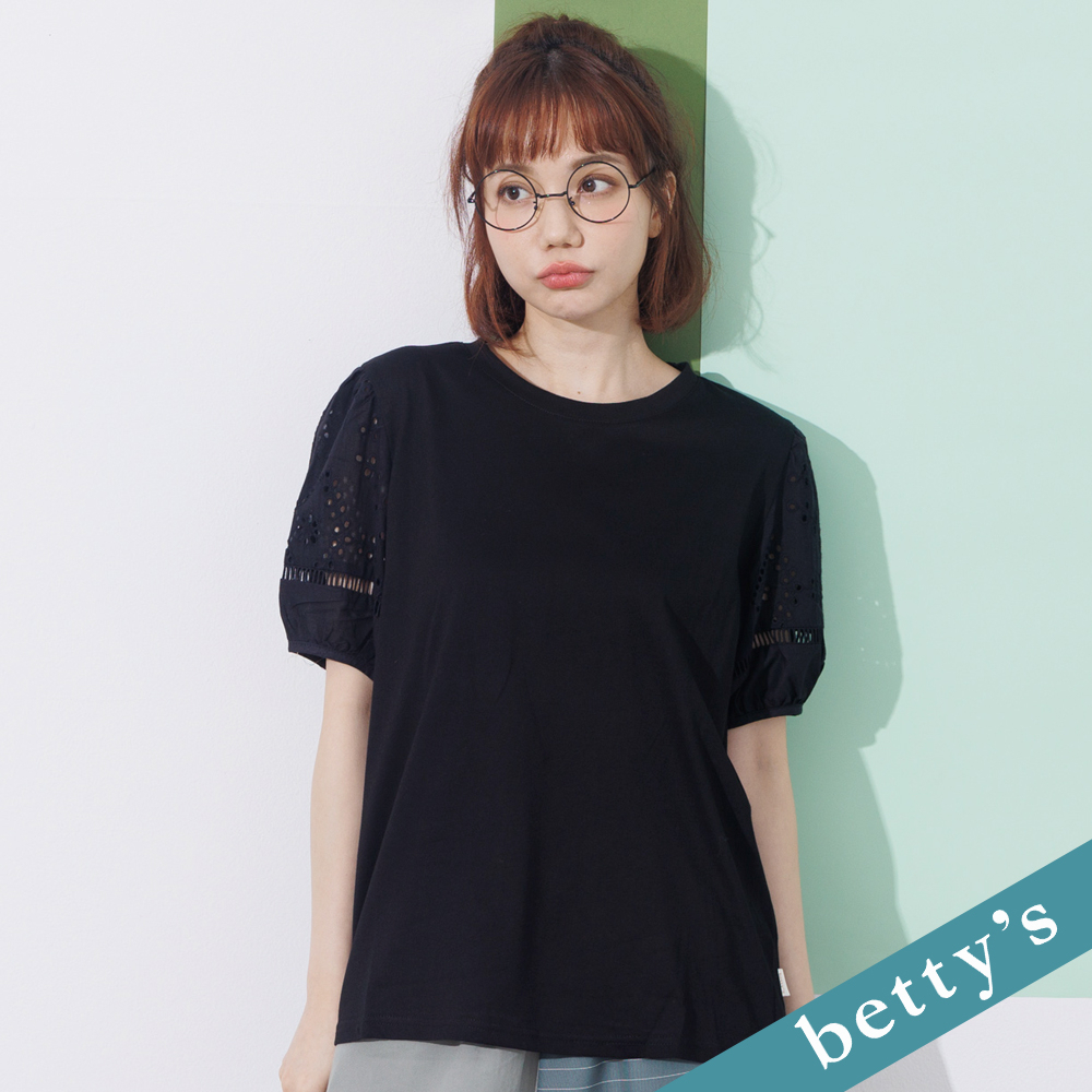 betty’s貝蒂思(21)鄰家女孩蕾絲袖百搭上衣(黑色)