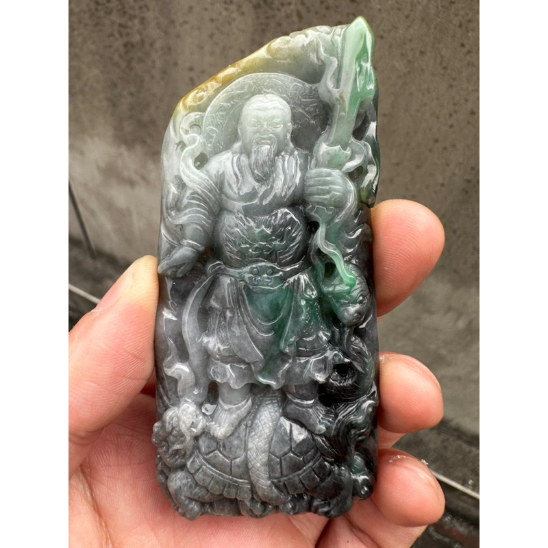 精品 全手工訂製版 老料冰烏雞帶綠三彩 北極玄天上帝吊墜 真武大帝 全手工磨砂拋光工藝 上帝公 武當山