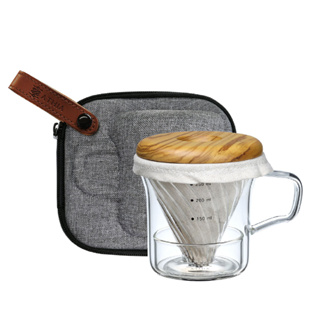 ATHIA 亞典那手沖咖啡旅行套組 馬克杯+防撞冷壓包 (橄欖木-淺色)