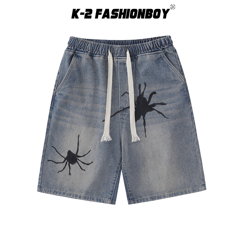 【K-2】蜘蛛 爬行蜘蛛 短褲 水洗 抽繩短褲