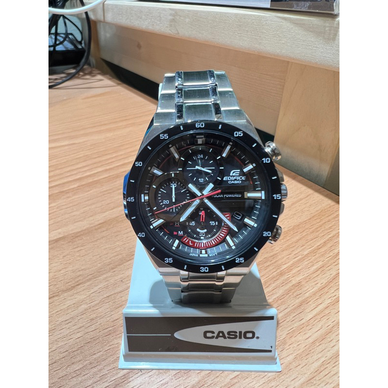 【CASIO 】EDIFICE 黑紅太陽能不鏽鋼錶(EQS-920DB-1A)