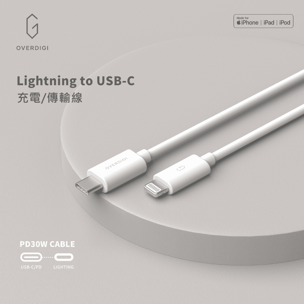 OVERDIGI  USB-C to Lightning 充電/傳輸線