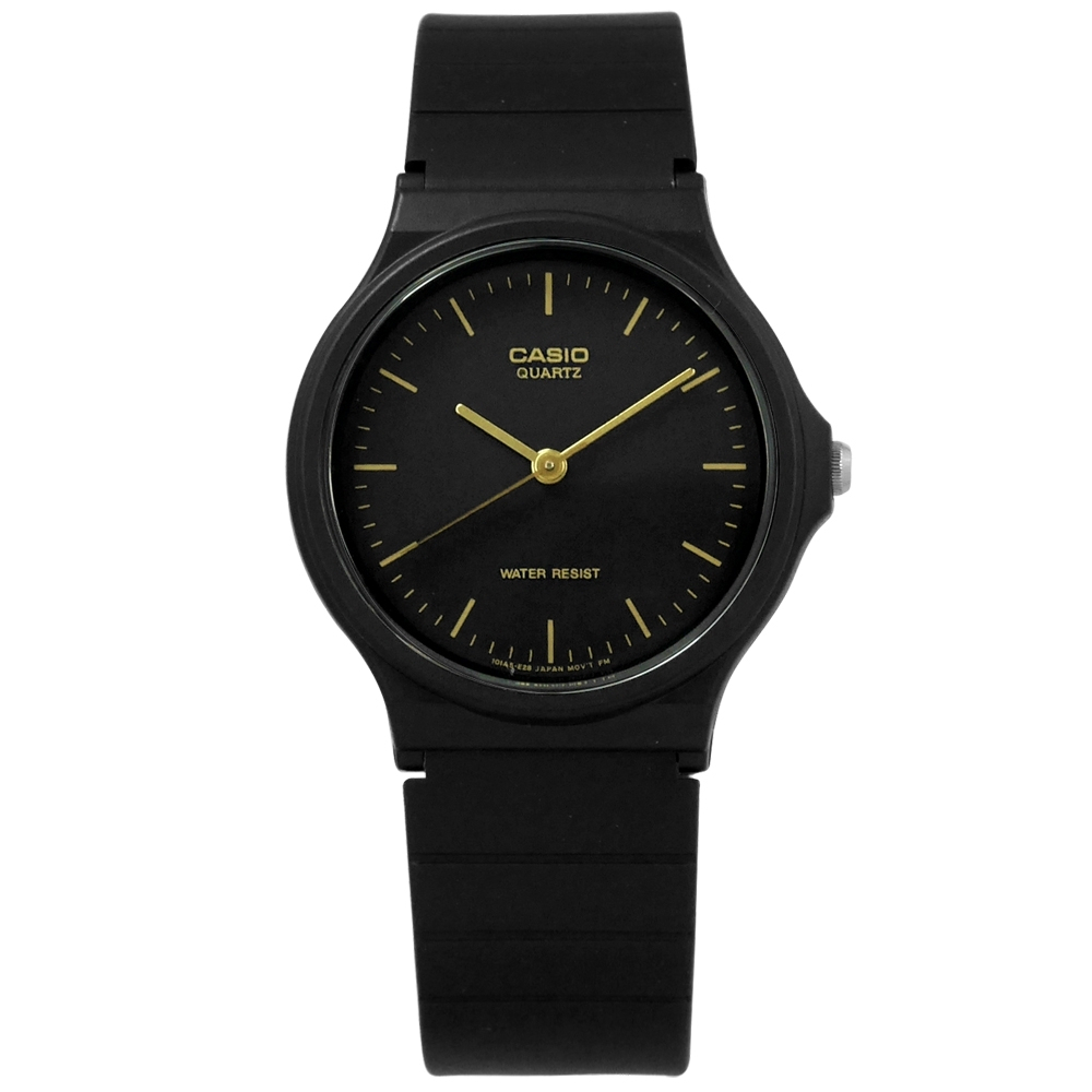 CASIO 卡西歐 簡潔復刻 橡膠手錶-黑金色 MQ-24-1E 33mm