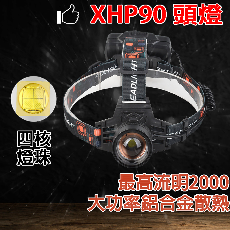 XHP90 強光頭燈 P90 鋁合金 變焦 戶外遠射 照明頭燈 夜釣充電頭燈 18650頭燈 燈 工地燈 露營燈 戶外燈