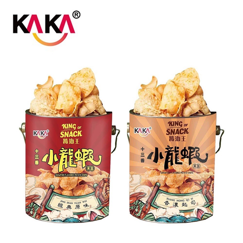 附發票 KAKA 饕海王 十三香小龍蝦風味脆片 經典原味 / 香濃起司 220g 桶裝 大份量