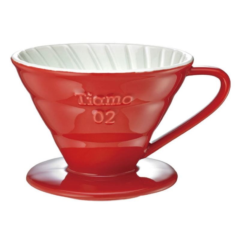 【Tiamo】V02陶瓷雙色咖啡濾器組 附滴水盤量匙/HG5544R(2-4人/紅色) | Tiamo品牌旗艦館