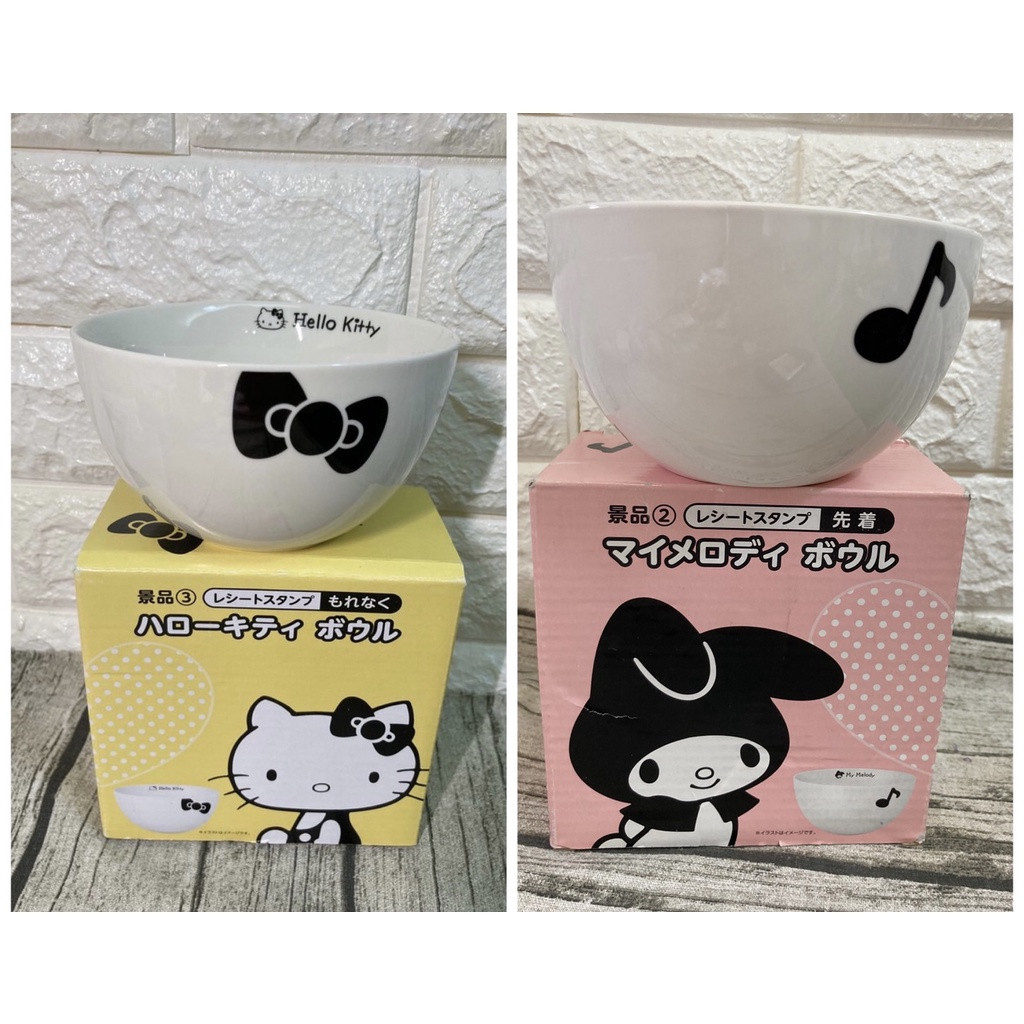 日本 正品 hello kitty 凱蒂貓 美樂蒂 碗 瓷碗 飯碗 湯碗 陶瓷 白色 蝴蝶結 限量 非賣品