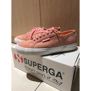 superga 義大利品牌，真皮麂皮粉紅色休閒鞋 39、6.5號