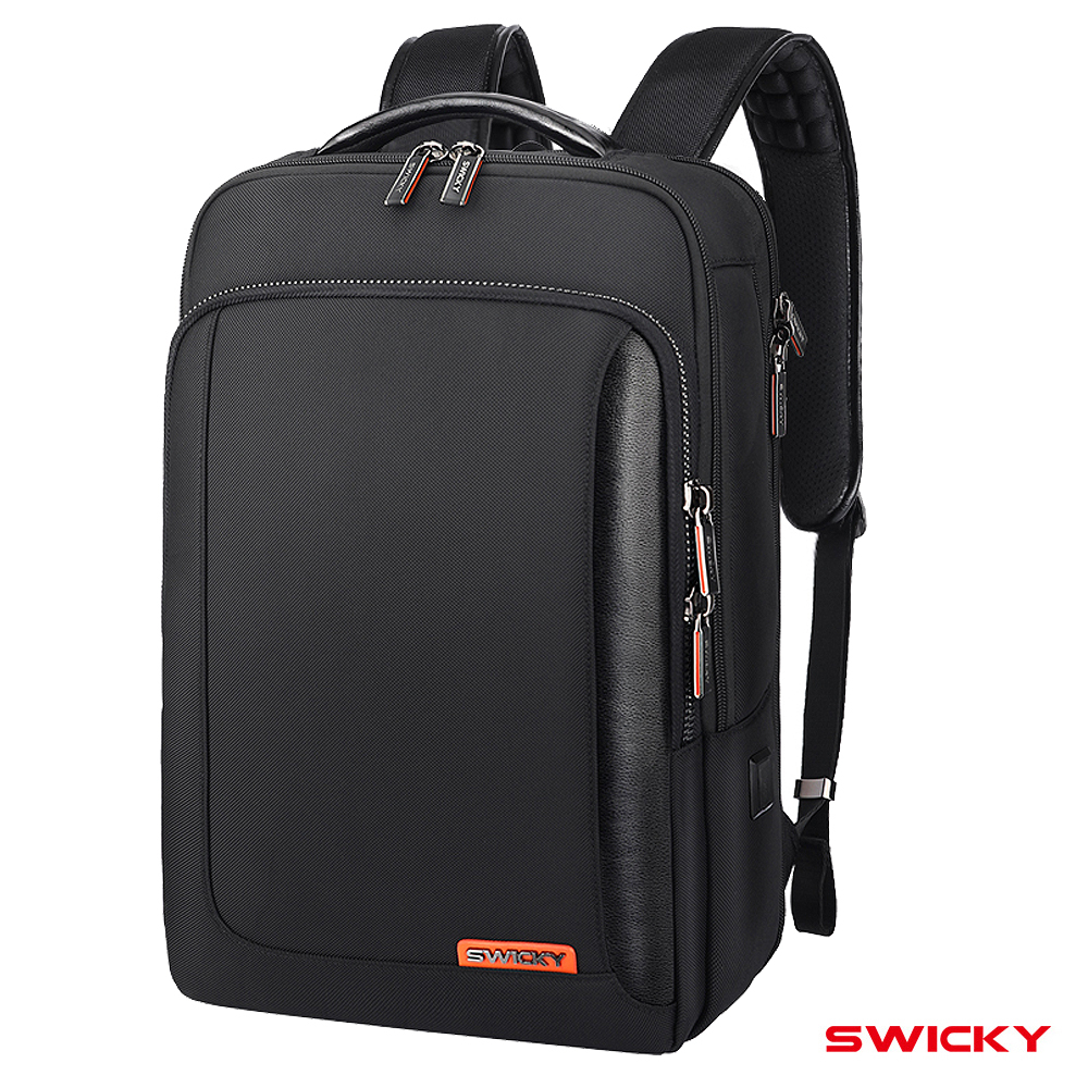 【SWICKY】 大容量立體輕量潮流電腦後背包 多功能 USB充電 商務包(黑)