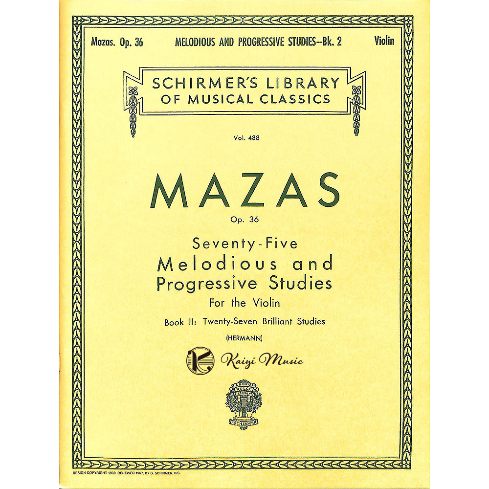 【凱翊︱Schirmer】馬沙士：75首小提琴旋律與進階練習曲 Op.36 第2冊 Mazas：75 Violin