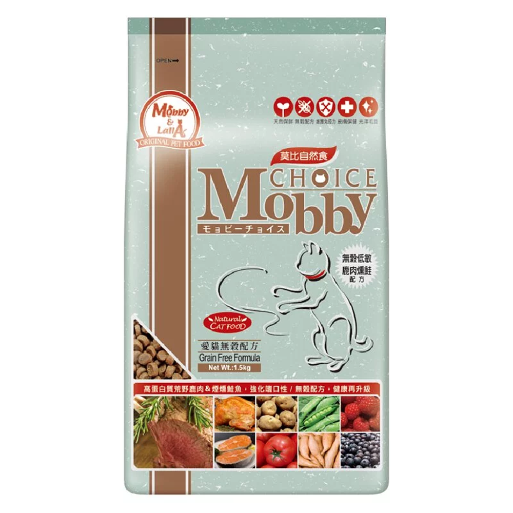 【招財貓】Mobby 莫比 鹿肉&amp;鮭魚愛貓無穀配方1.5kg