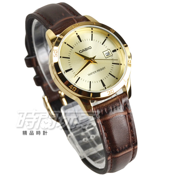 CASIO卡西歐 LTP-V004GL-9A 原價1365 都會數字錶 指針女錶 金x咖啡 真皮 防水手錶【時間玩家】