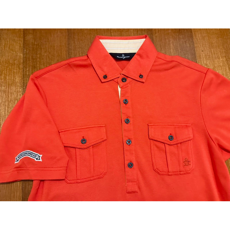 2件$4000高爾夫服飾 Munsingwear 企鵝牌 男裝 套頭 短袖polo衫 胸口雙口袋 短袖上衣 橘色M