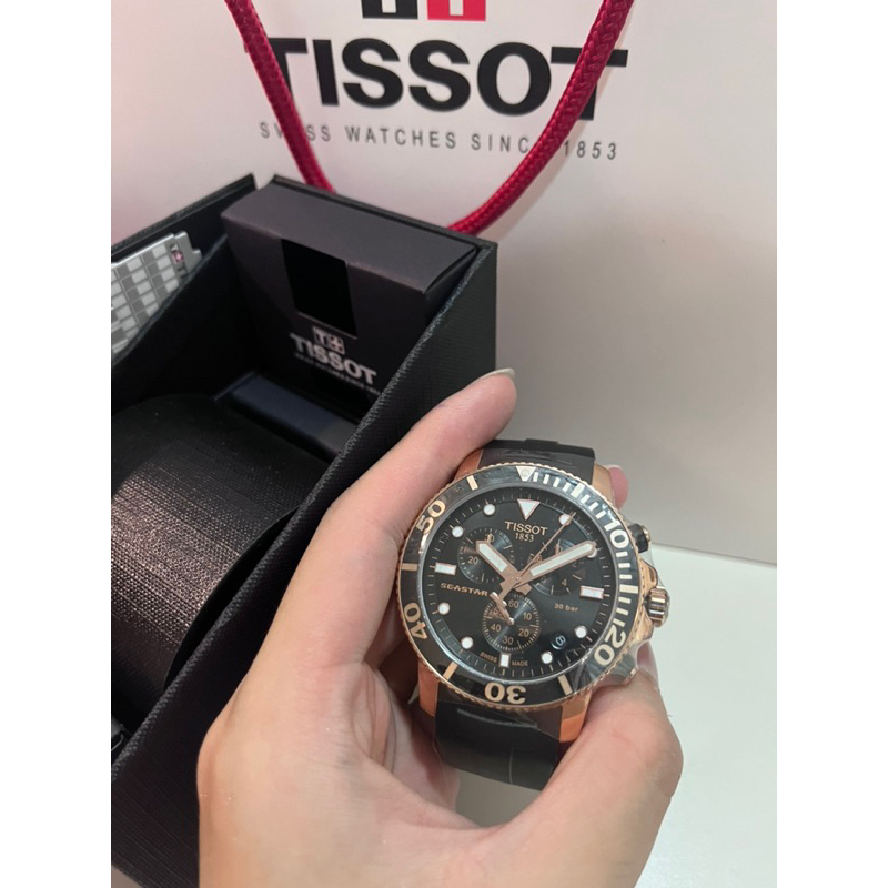 Tissot seastar 1000 玫瑰金款 三眼石英錶 矽膠錶帶✅