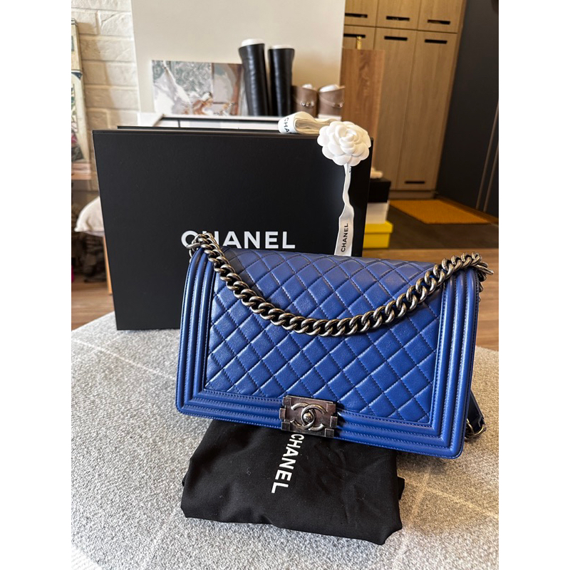 香奈兒Boy Chanel 28cm 霧面銀鏈 小羊皮(購證大全配)