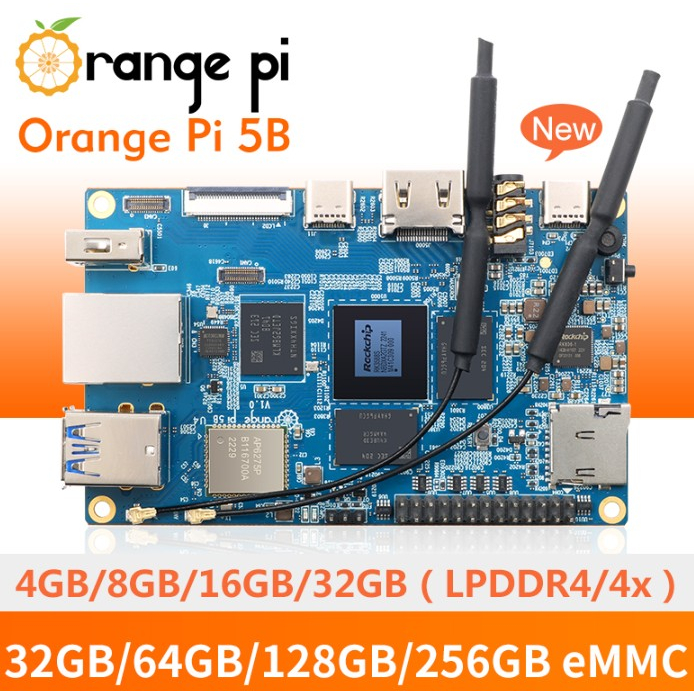 香橙派 Orange Pi5B 開發板（4G RAM版本＋32G eMMc）瑞芯微RK3588S芯片八核 WiFi 藍芽