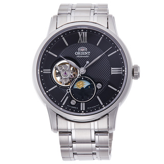 東方錶 ORIENT 日月相系列 不鏽鋼黑面鏤空機械錶 RA-AS0008B 42mm 藍寶石鏡面 台灣原廠公司貨