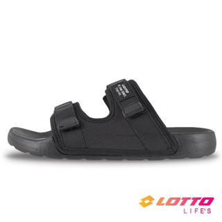 lotto 樂得 拖鞋 lolan 二字絆帶設計 q彈鞋底 3d立體床設計 夏日必備 黑 lt3ams8650