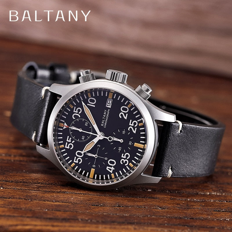 AF Store* BALTANY 復古錶 軍事 計時腕錶 飛行錶 NATO錶帶 石英機芯 日期顯示 多功能 VK67