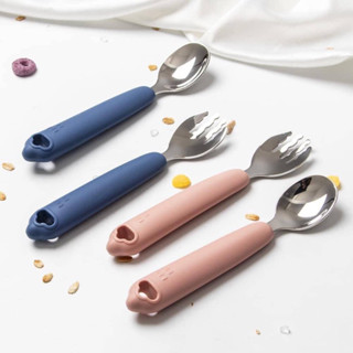 🧸臺灣現貨🧸ins雲朵下雨316不鏽鋼兒童餐具組（附收納盒）寶寶餐具 學習餐具 湯匙 叉子 D4770