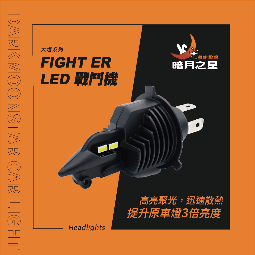 LED 戰鬥機 直上型機車大燈 爆亮款 H4 遠近燈 FIGHT ER Headlight。【台南暗月之星】