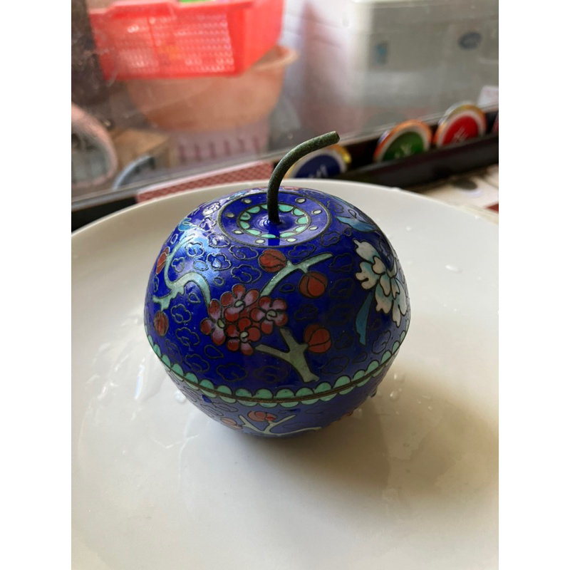 花朵紋金絲藍蘋果法瑯彩不含盤子