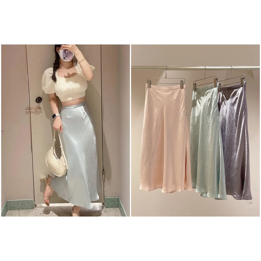 🌸Lenas通販⭐特價⭐2023年6月日本SNIDEL三色甜美氣質珍珠光澤感波浪高腰長裙魚尾裙