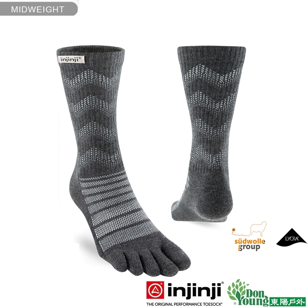 【injinji】NAA7694 Outdoor戶外避震羊毛五趾中筒襪NX (石板灰)