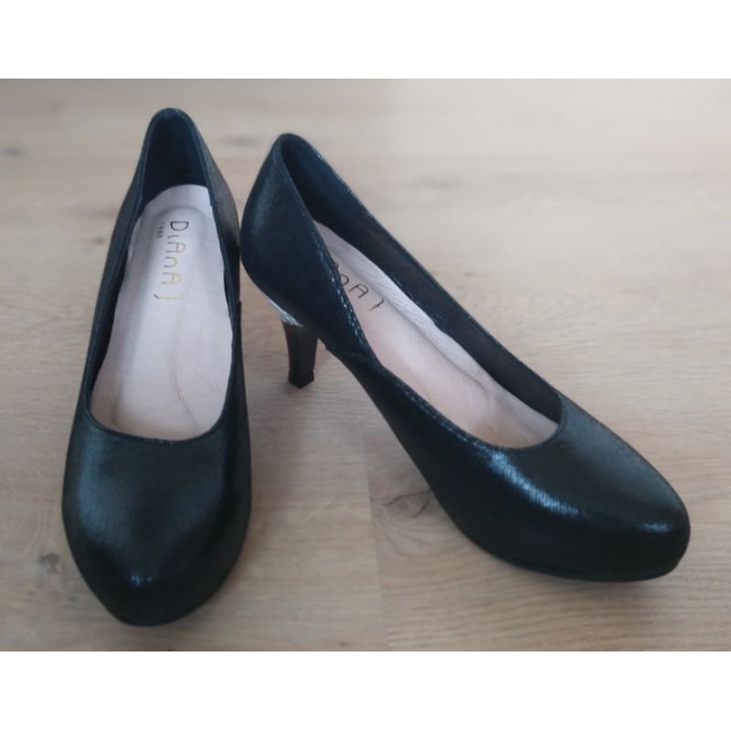 全新 百貨專櫃 DIANA 黑色腳跟蝴蝶結真皮高跟鞋 23.5號 版型正常 超低價出清